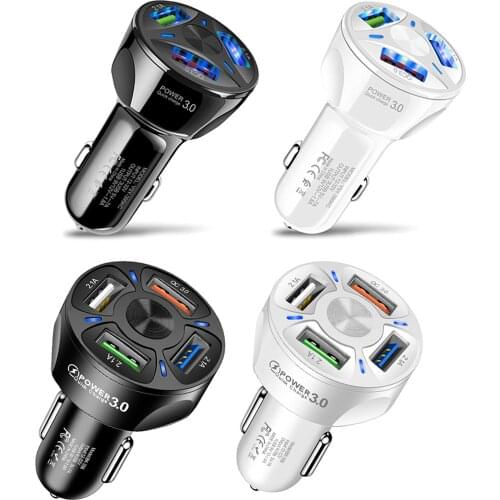 2pcs 5V 2.1A + QC3.0 USB Car Charger Quick Charger 12V-32V 4 USB Splitter Auto Charger with LED Light Mobile Phone Charger
