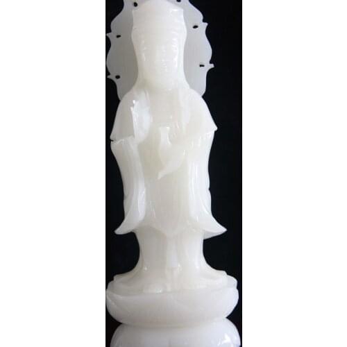 White Jade Stone hand-carved South China Sea GuanYin Kwan-Yin Bodhisattva Statue