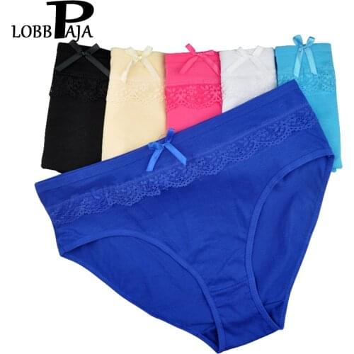 LOBBPAJA Brand Lot 6 pcs Woman Underwear Cotton High Waist Sexy Lace Briefs Ladies Mothers Intimates Plus Size Panties for Women