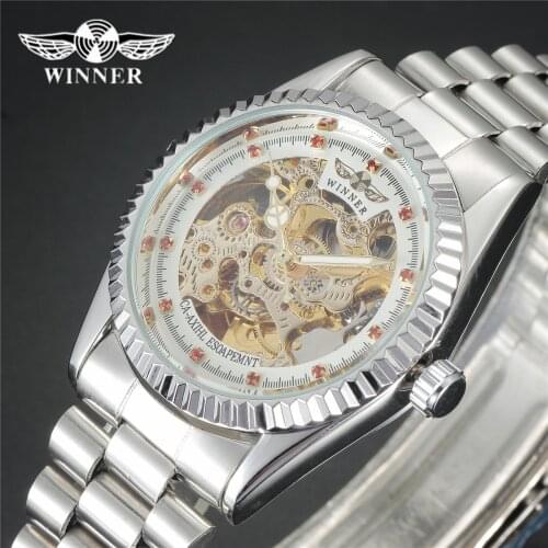 Winner Watch Women Fashion Mechanical Ladies Dress Wristwatch Red Diamond Design Luxury Women Watch Famous Brand Free Shipping