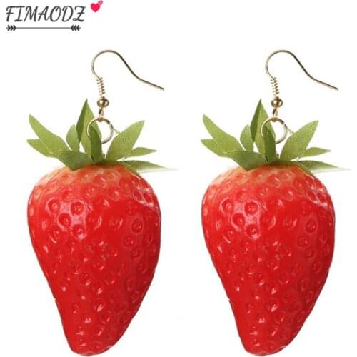 FIMAODZ Exaggerated Strawberry Earrings Korean Fashion Grape Lemon Fruit Dangle Earring for Women Girl Beach Party Jewelry