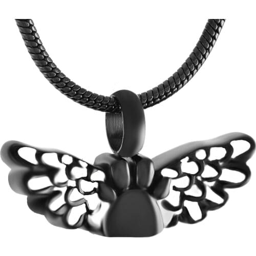 IJD9373 Angel Wing With Dog/Cat Paw Stainless Steel Memorial Urn Pendant For Pet Ashes Jewelry Holder Cremation Locket Necklace