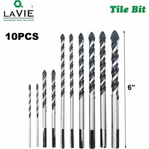 LAVIE 10pcs Multi-functional Extended Glass Drill Bit Triangle Drill Bits For Ceramic Tile Concrete Glass Marble DB02065