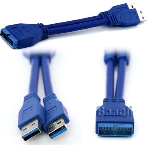 MLLSE Motherboard Standard USB 3.0 19 pin male to 2 usb 3.0 A port male cable Short CB048