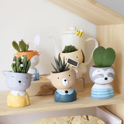 Cute cartoon bear doll painted ceramic pots succulent cactus potted outdoor garden furnishings indoor home decoration bonsai