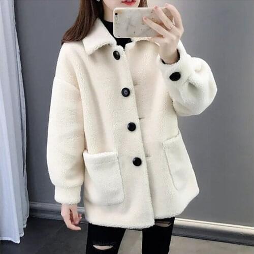 Fashion lambswool Double-Faced Fur Coat Women Autumn Winter Loose Thick Warm Single-Breasted Faux Fur Jacket Fluff Parkas KW1047