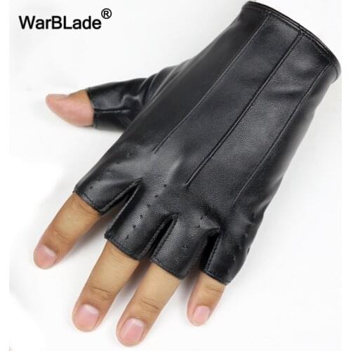 WarBLade Fashion Mens PU Leather Gloves Fitness Half Finger Gloves Fingerless Sport Driving Tactical Gloves Black Mittens