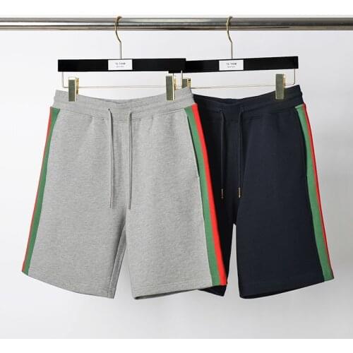2021 Fashion TB THOM Brand Casual Shorts Men Summer Red Green Striped Sports Knee Length Tracksuit Bottoms Jogger Track Shorts