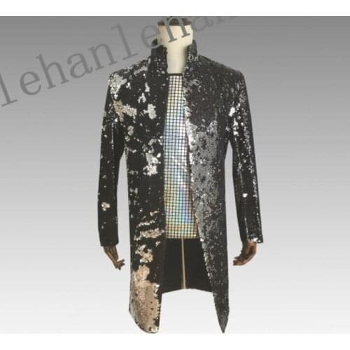 Discoloration Flip Colorful clothes men suits stage singers jacket men sequins blazer mens trench coats dance star style dress