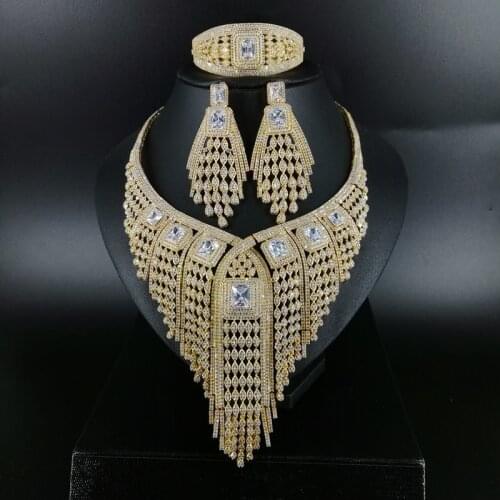 NEW FASHION luxury tassels vintage crystal CZ zircon necklace earring bracelet ring wedding banquet dinner dressing jewelry set