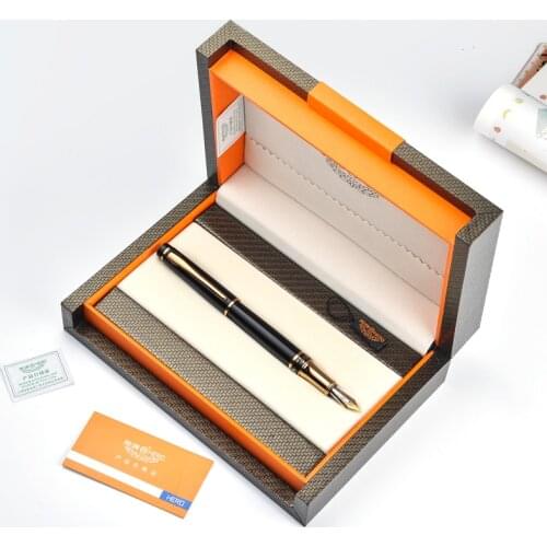 Luxury Hero Fountain Pens Fine Nib 0.5mm Bent Nib 1.0mm Art Calligraphy for Choose Gold Trim Black Gift Pen with Original Box