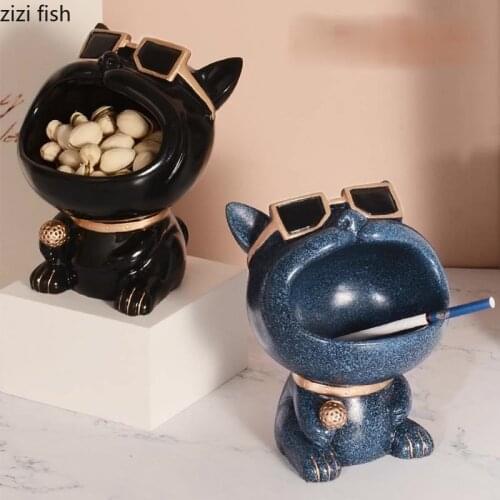 Resin Dog Statue Animal Ornaments Ashtray Storage Box Display Sculpture Decorative Crafts Figurines Home Decoration Accessories
