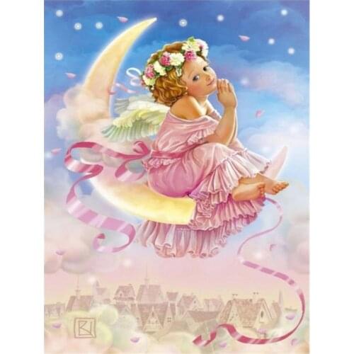 Full square diamond painting moon angel girl rhinestone embroidery kids mosaic sticker decor diamond dots poster wall paper diy