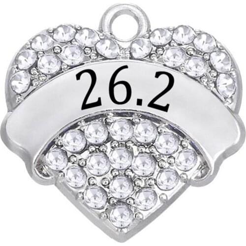 Hot popular marathon sports symbol jewelry pendant 26.2 heart-shaped crystal inlaid metal charm