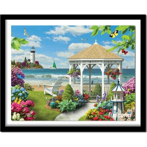 Seaside garden full square diamond painting cross stitch kits diy diamond embroidery landscape painting needlework E193