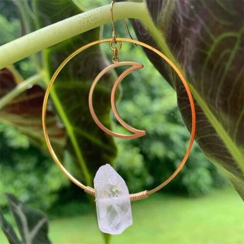 Clear Moonlight Quartz Hoops | Raw Quartz Earrings | Crystal Earrings