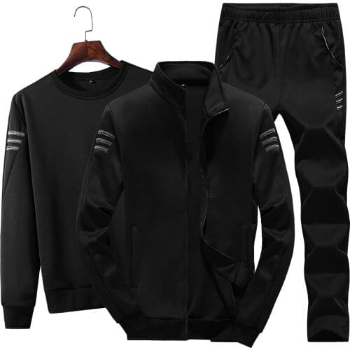Track Field Sports Mens Three-piece Suit Pants Jacket Underwear Outdoor Running Sports Suit Autumn and Winter Casual Sweater