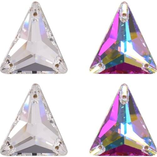 Top Quality Isosceles Tri-angle Bling стразы Glass Sew On Rhinestones Crystal AB Crystal Sewing Strass for birkin bag F0249