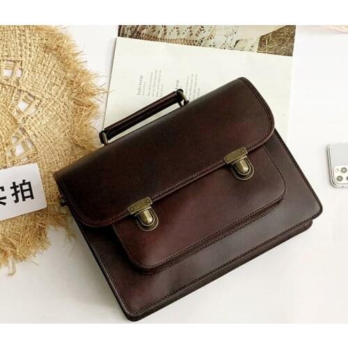 Computer bag leather shoulder slung portable male and female postman Joker leisure fashion niche retro design college