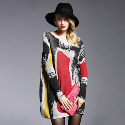 Sweater Tops Women Autumn Winter Long Sleeve Pullovers Elegant Knitted Sweaters Female Loose Print Sweaters LX1832