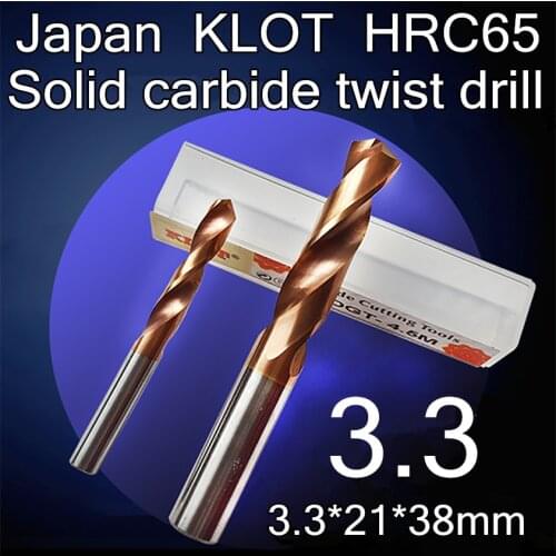 3.3*21*38mm 2pcs/set Japan KLOT HRC65 coating Solid carbide twist drill processing Hardness 65 degrees following materials