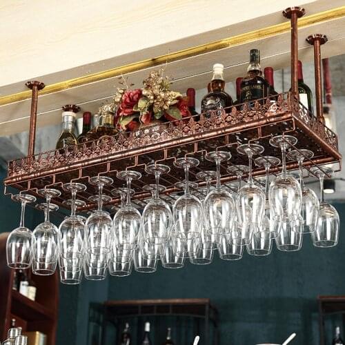 Vintage Iron Metal hanging wine glass holder Ceiling Hang Upside Down wine holder bar storage wall mounted wine rack