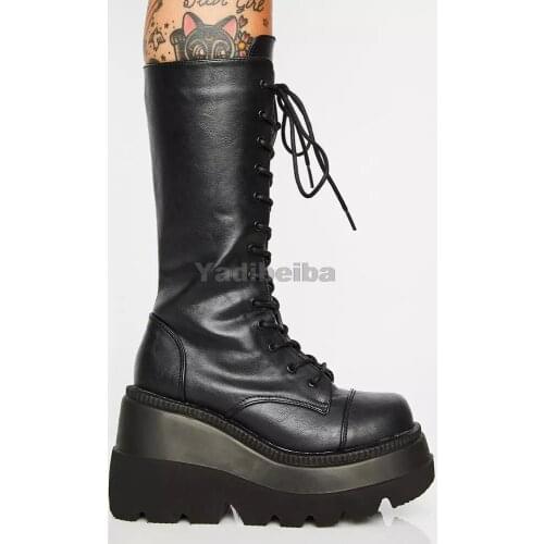 Big Size 43 Dropship Lady Mid Calf Boots Platform Luxury Brand Women Boots 2021 Autumn Winter Wedges Shoes Woman High Boots Long