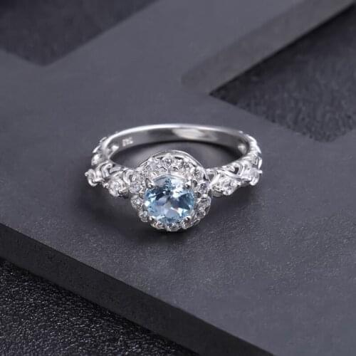 Gems Ballet 1.05Ct Natural Sky Blue Topaz Gemstone Vintage Ring For Women Classic Rings 925 Sterling Silver Wedding Jewelry