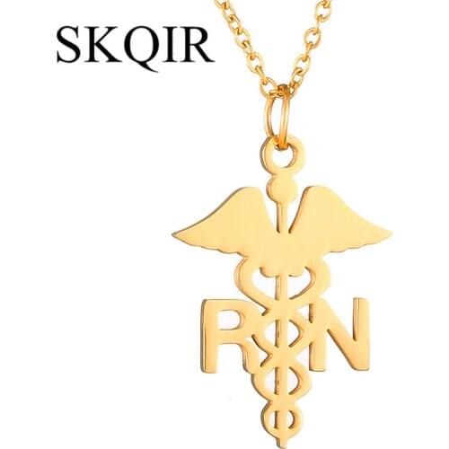 Gold Medical Sign Caduceus Symbol Pendant Necklaces For Nurse Doctor Fashion Stainless Steel Necklace Medical Jewelry