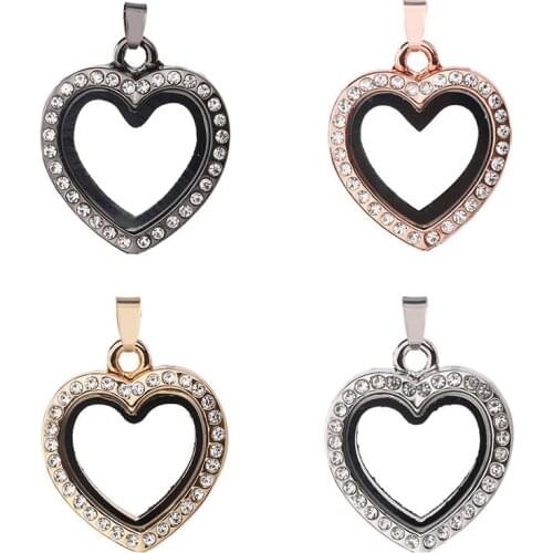1pc Good Quality Crystal Heart Glass Locket Magnetic Open Pendant