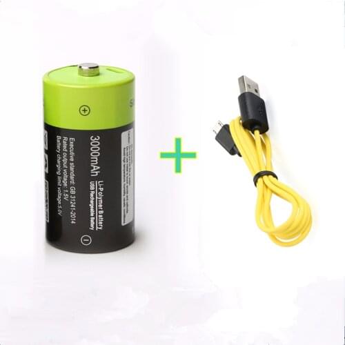 1PCS New Products ZNTER 1.5V 3000mAh Rechargeable Lithium Polymer Battery USB Battery C Size + Micro USB Charging Cable