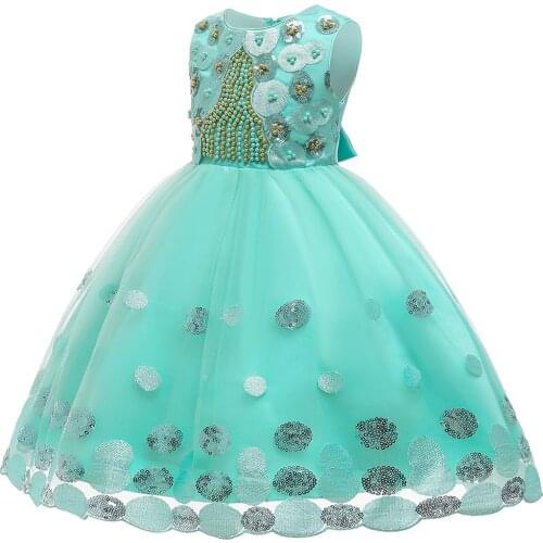 2021 Europe and The United States New Childrens Dress Nail Pearl Dot Princess Dress Flower Childrens Wedding Dress Skirt
