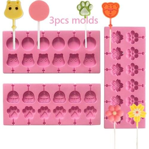 3pcs Silicone chocolate candy Molds 3D 6 Shape Round Flower Lollipop Molds Sugar Craft Fondant Cake Decorating Tools Bakeware