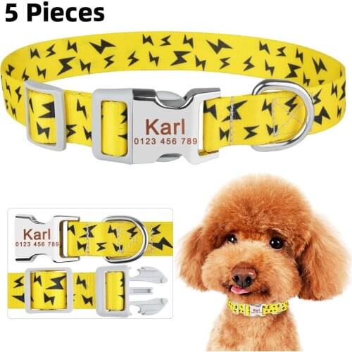 5 Pieces Personalized Dog Collar Nylon Dog Collars Custom Name Phone Pet Supplies Dog Tag Printing Collar Adjustable Stylish