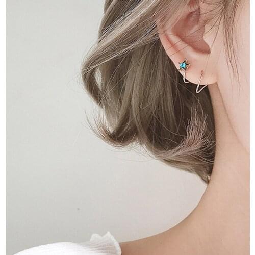 925 Sterling Silver Korean Simple Fashion Blue Star Stud Earrings For Women Girl Romantic Gifts Ear Accessories