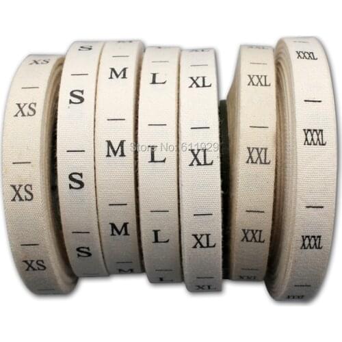 Free shipping garment cotton size label off-white background black letters size tag/clothing cotton printed label 500pcs/lot