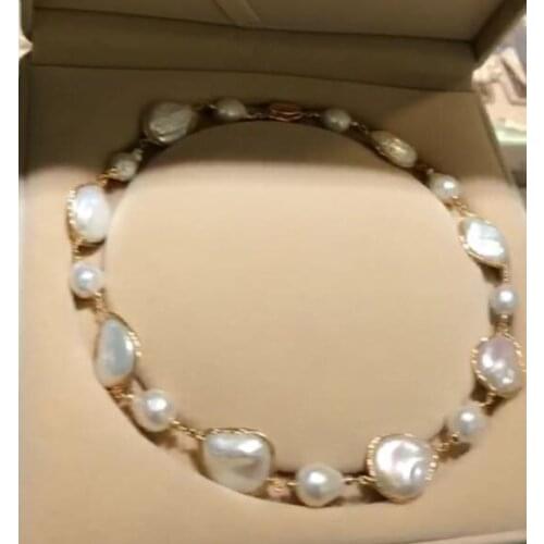 Free shipping >>>>noble jewelry Handmade natural White baroque Japan kasumi pearl necklace 9K Gold