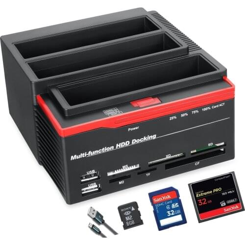 2.5"/3.5" USB 3.0 To 2 SATA Ports 1 IDE Port External HDD Hard Drive Disk Docking Station Card Reader USB3.0 Hub With OTB/OTC