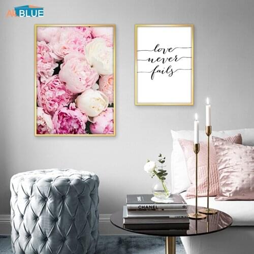 Pink Peony Flower Canvas Print Painting Wall Art Nordic Posters And Prints Love Quote Decorative Picture Scandinavian Home Decor