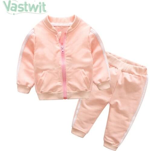 Baby Boys Girls Clothes Set Long Sleeve Solid Zipper Jacket+Trousers Infant Kid Cotton Casual 2Pcs Tracksuit Outfits Sports Suit