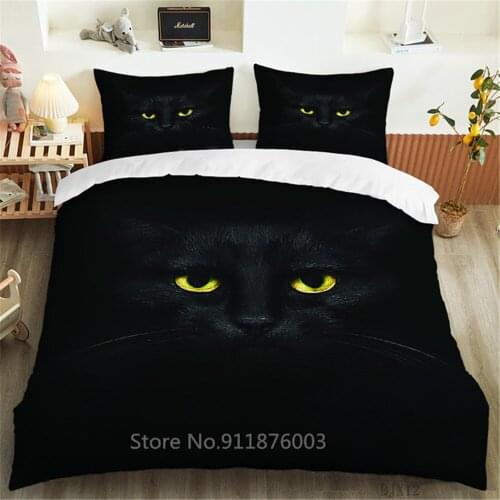 3D Print Pet Black Cat Custom Bedding Set Kitten Duvet Quilt Cover Sets Pillowcase 3pcs Twin Designer Bedding Single Comforter
