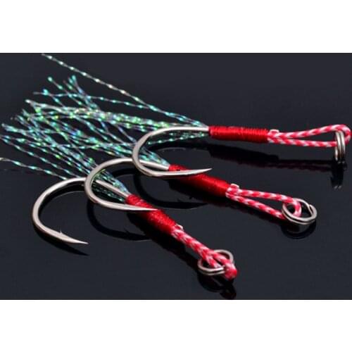 20PCS Sharp Single Hook Trailer Flasher Assist Hook with Split Ring for Micro Jigs Spoons Seashore Fishing Mackerel Lure Hooks