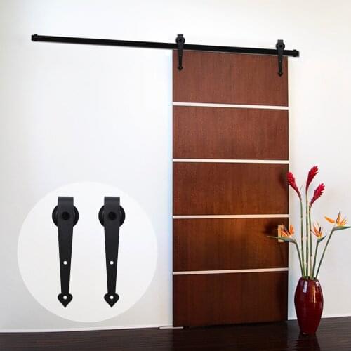 LWZH 6ft 7ft 8ft 9ft Sliding Wood Barn Door Steel Hardware Kit Black Heart Shaped Hangers Country Style Roller for Single Door