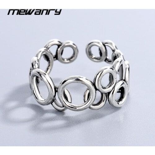 Mewanry 925 Sterling Silver Open Rings Hollow Circle Accessories New Trendy Punk Hip Hop Vintage Couples Creative Party Jewelry