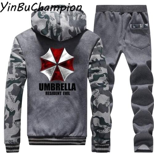 2020 Umbrella Winter Mens Hoodie Sweatshirt Pant Thicken Tracksuit 2PC Men Moleton Masculino Jacket Coats