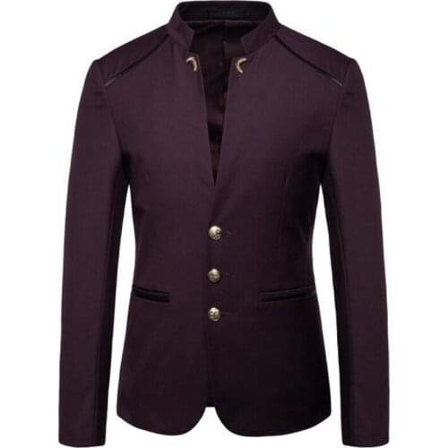Mens suit European and American style stand collar slim clothing jaqueta blazer masculino костюм мужской purple wine red