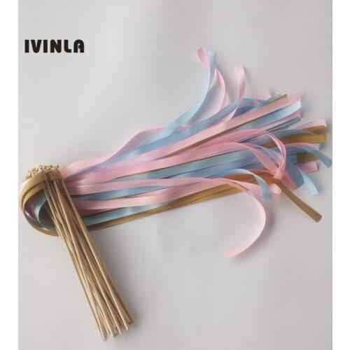 Newest 50pcs/lot Blue pink and gold wedding ribbon wands for wedding decoration