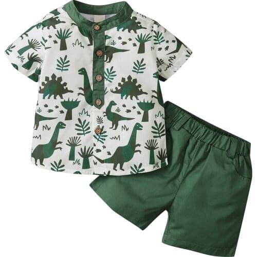 New Toddler Boy 2Pcs Summer Outfits, Short Sleeve Button Down Shirt + Elastic Waist Shorts Set