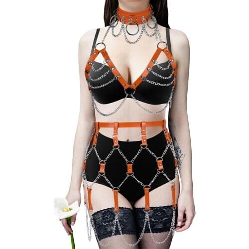 Charming Sexy Lingerie Stockings Garter Cage Bands Collar Necklace Thigh Adjust Suspender Leather Body Bdsm Harness Waist Belt