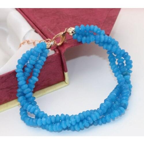 Wholesale price Bohemia style 3rows clasps blue stone jades chalcedony abacus 2*4mm bracelets party gifts jewelry 7.5inch B2782